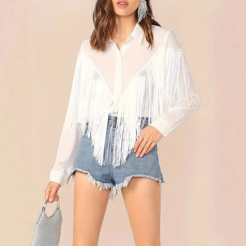 Chemise Blanche à Franges Bohème