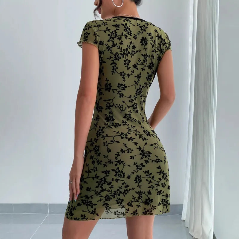 Robe A-Ligne Brodée Fleurs Contraste