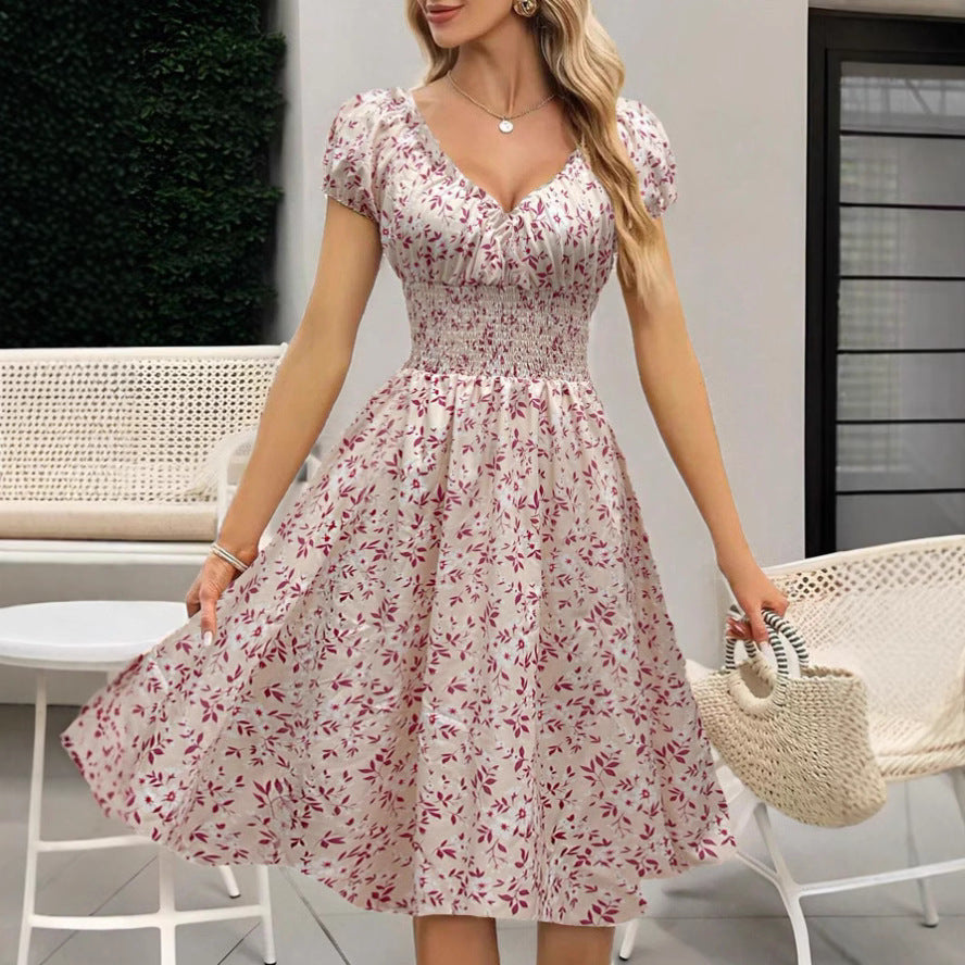 Robe Fleurie à Manches Bouffantes
