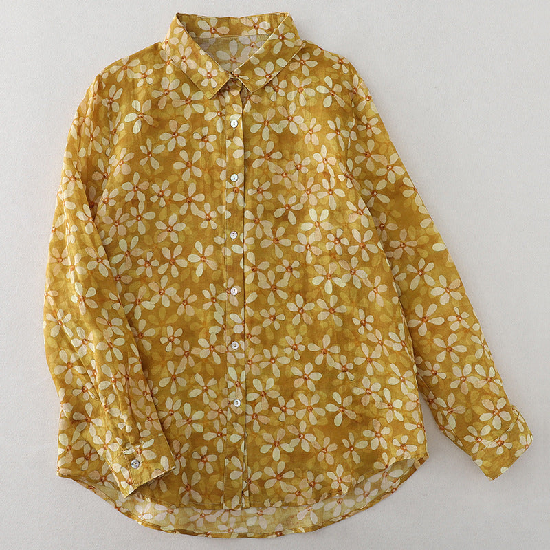 Chemise Imprimée Jaune Fleurie