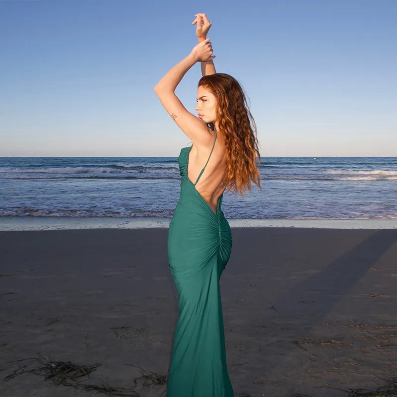 Robe Longue Plissée Dos Nu