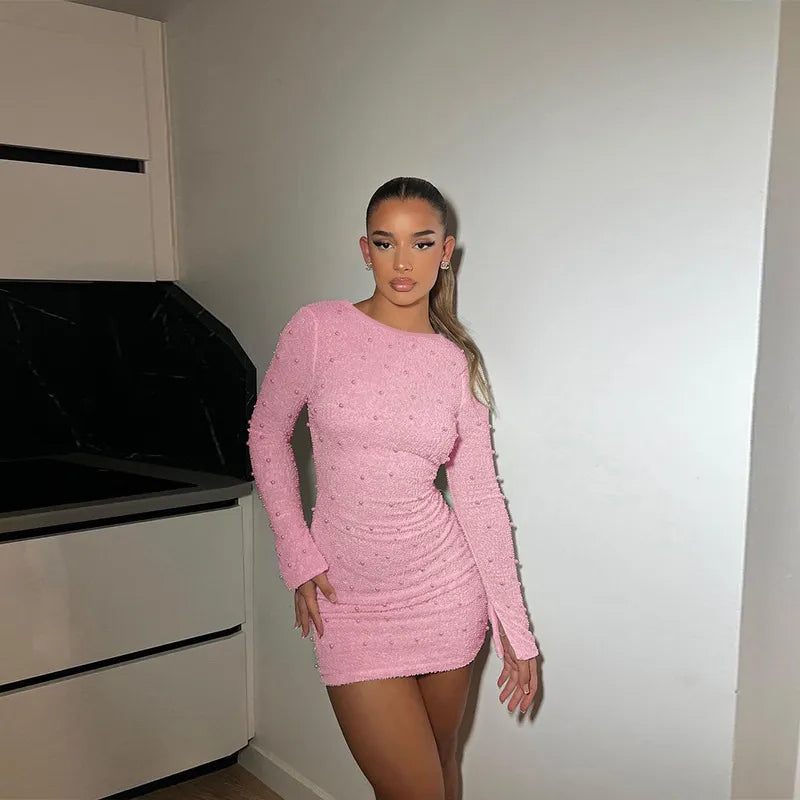 Robe Longue à Manches et Perles