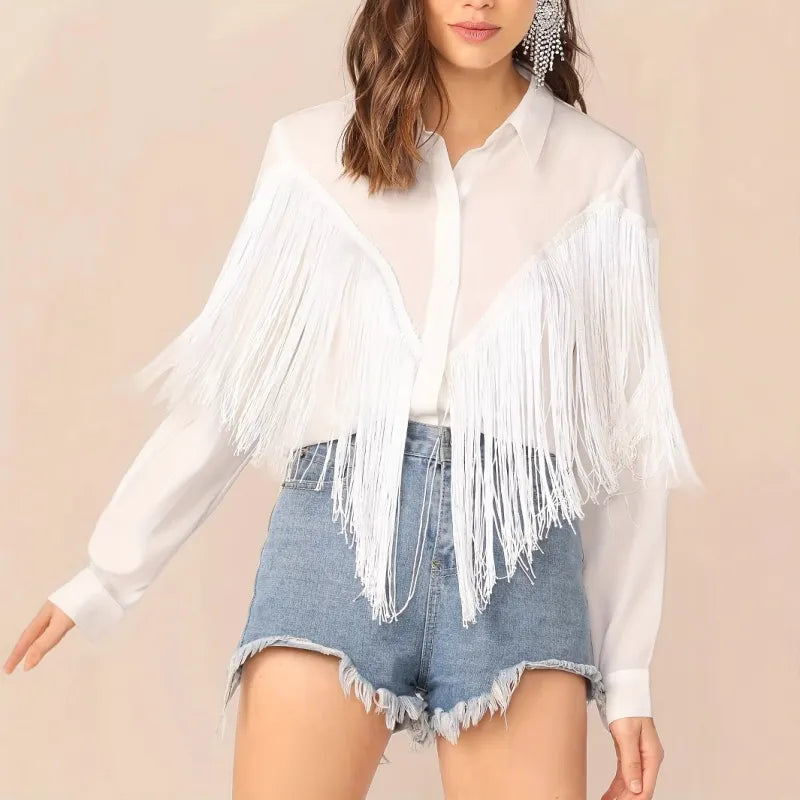 Chemise Blanche à Franges Bohème