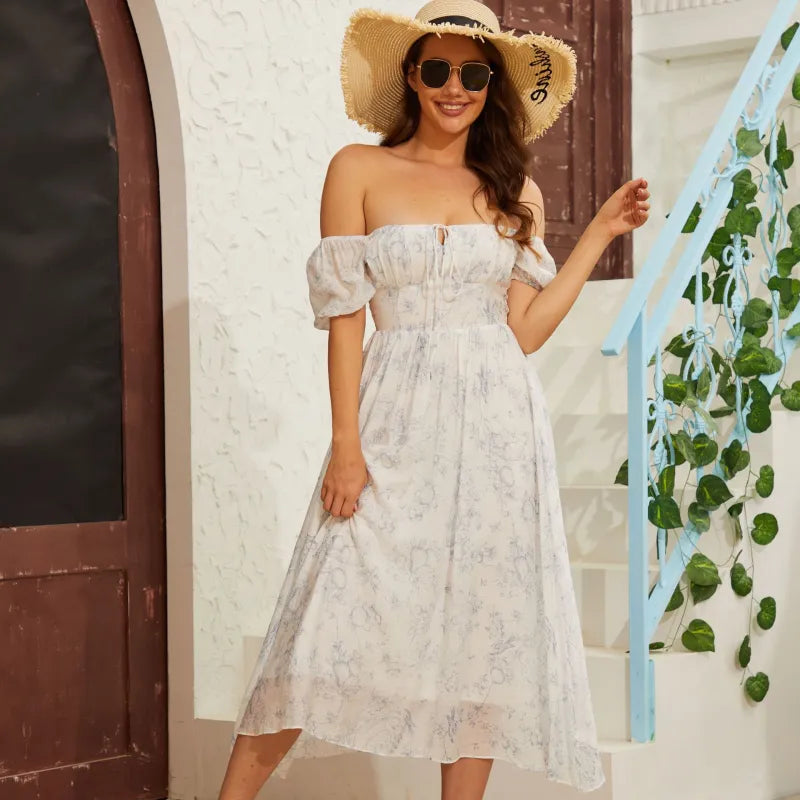 Robe mi-longue imprimée à Col Carré