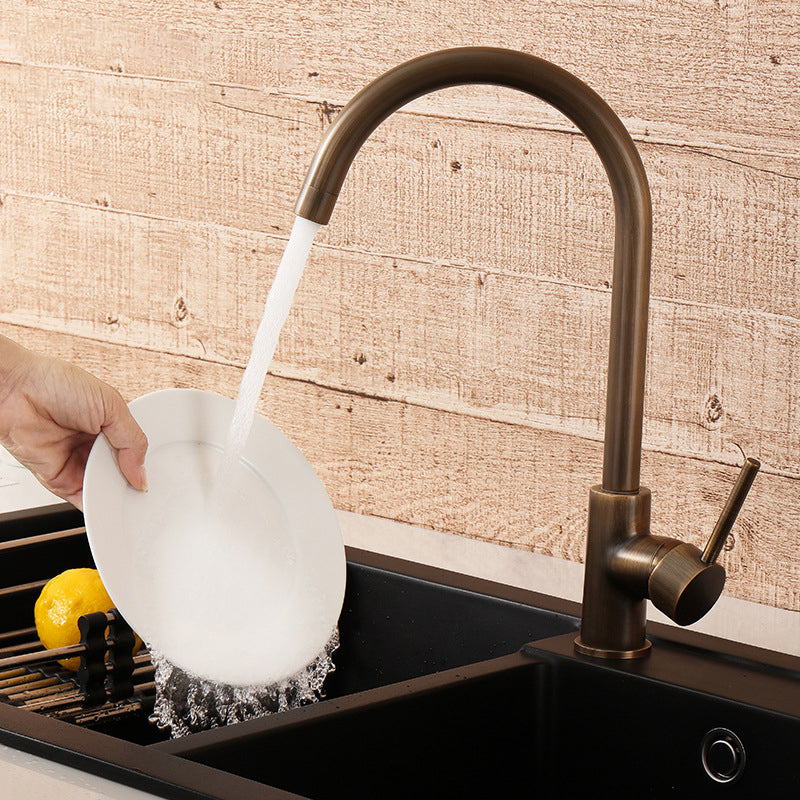 Single Handle Brass Kitchen Faucet in Antique Bronze