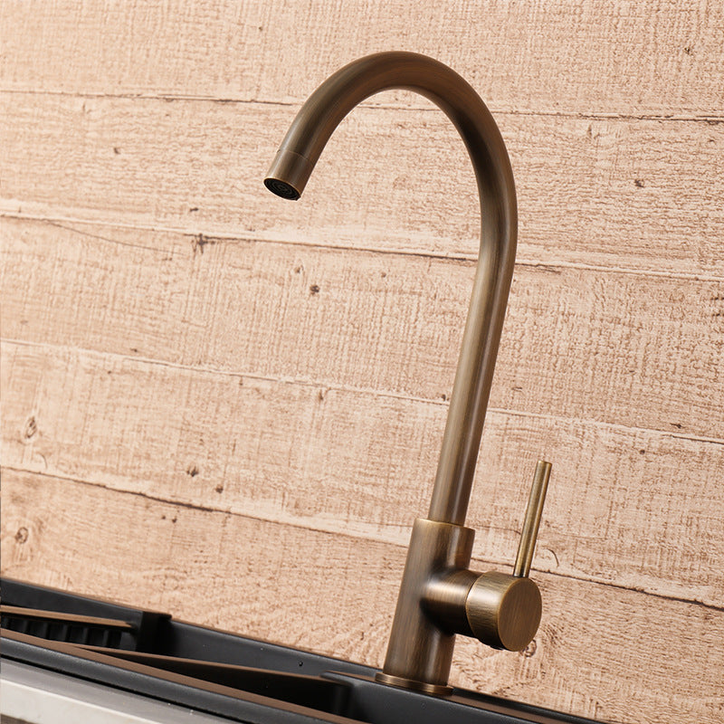 Single Handle Brass Kitchen Faucet in Antique Bronze