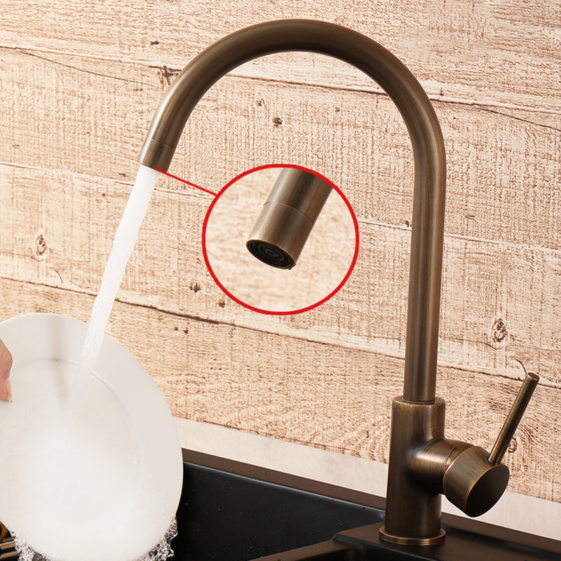 Single Handle Brass Kitchen Faucet in Antique Bronze