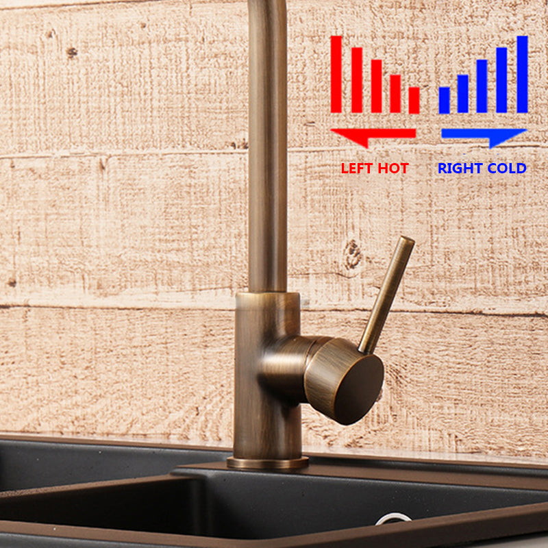 Single Handle Brass Kitchen Faucet in Antique Bronze