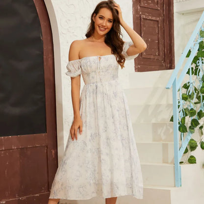 Robe mi-longue imprimée à Col Carré