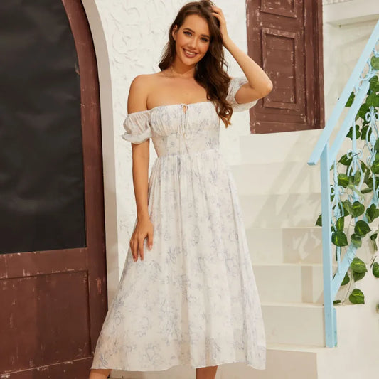 Robe mi-longue imprimée à Col Carré