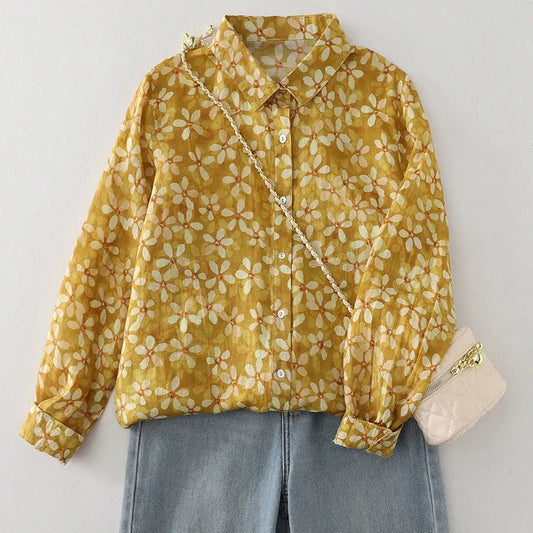 Chemise Imprimée Jaune Fleurie