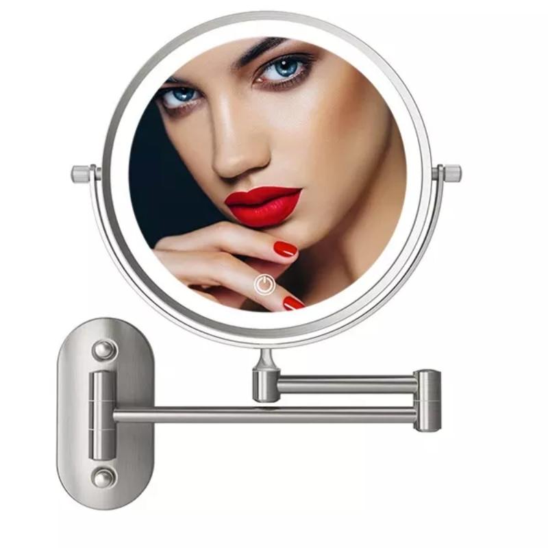 LumiGlow Matte Silver Rechargeable LED Magnifying Vanity Mirror For Makeup And Bathroom
