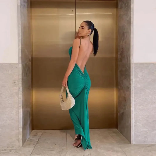 Robe Longue Plissée Dos Nu