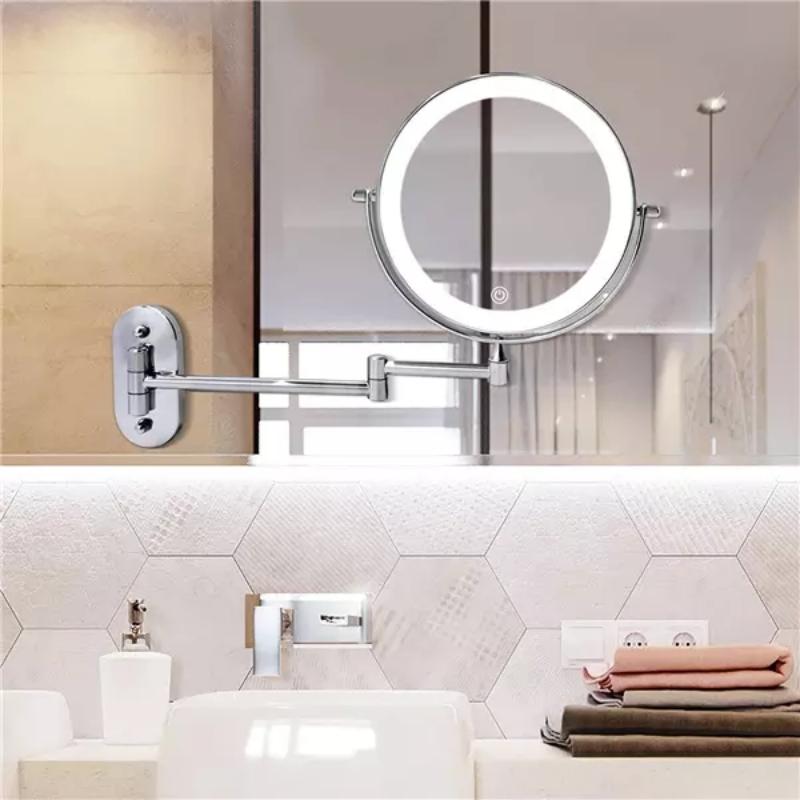 Polished Chrome Rechargeable LED Magnifying Makeup Mirror For Bathroom Vanity