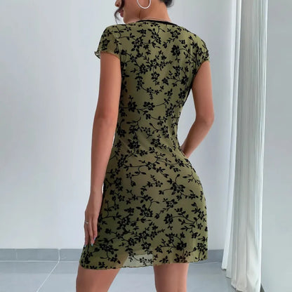 Robe A-Ligne Brodée Fleurs Contraste