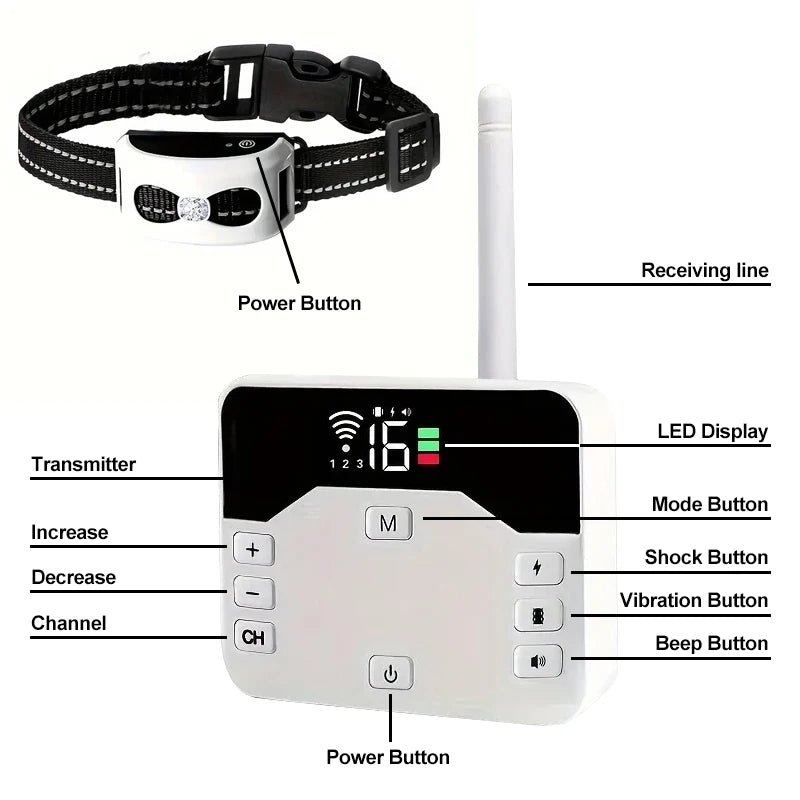 Dual-Mode Wireless Dog Fence and Outdoor Training Collar