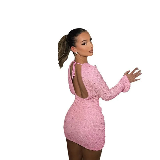 Robe Longue à Manches et Perles