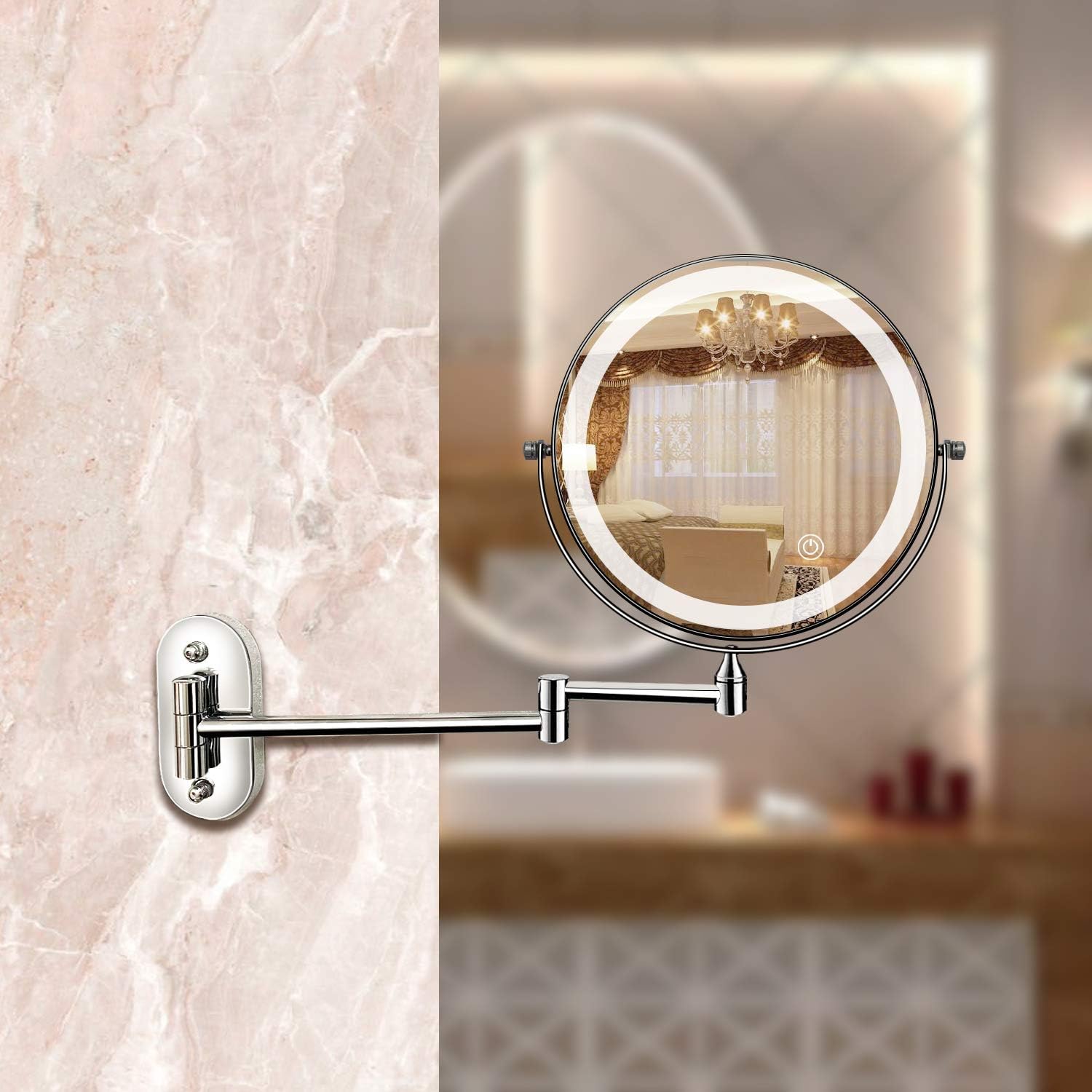 LumaGlow Rechargeable LED Vanity Magnifier in Chrome for Makeup and Bathroom