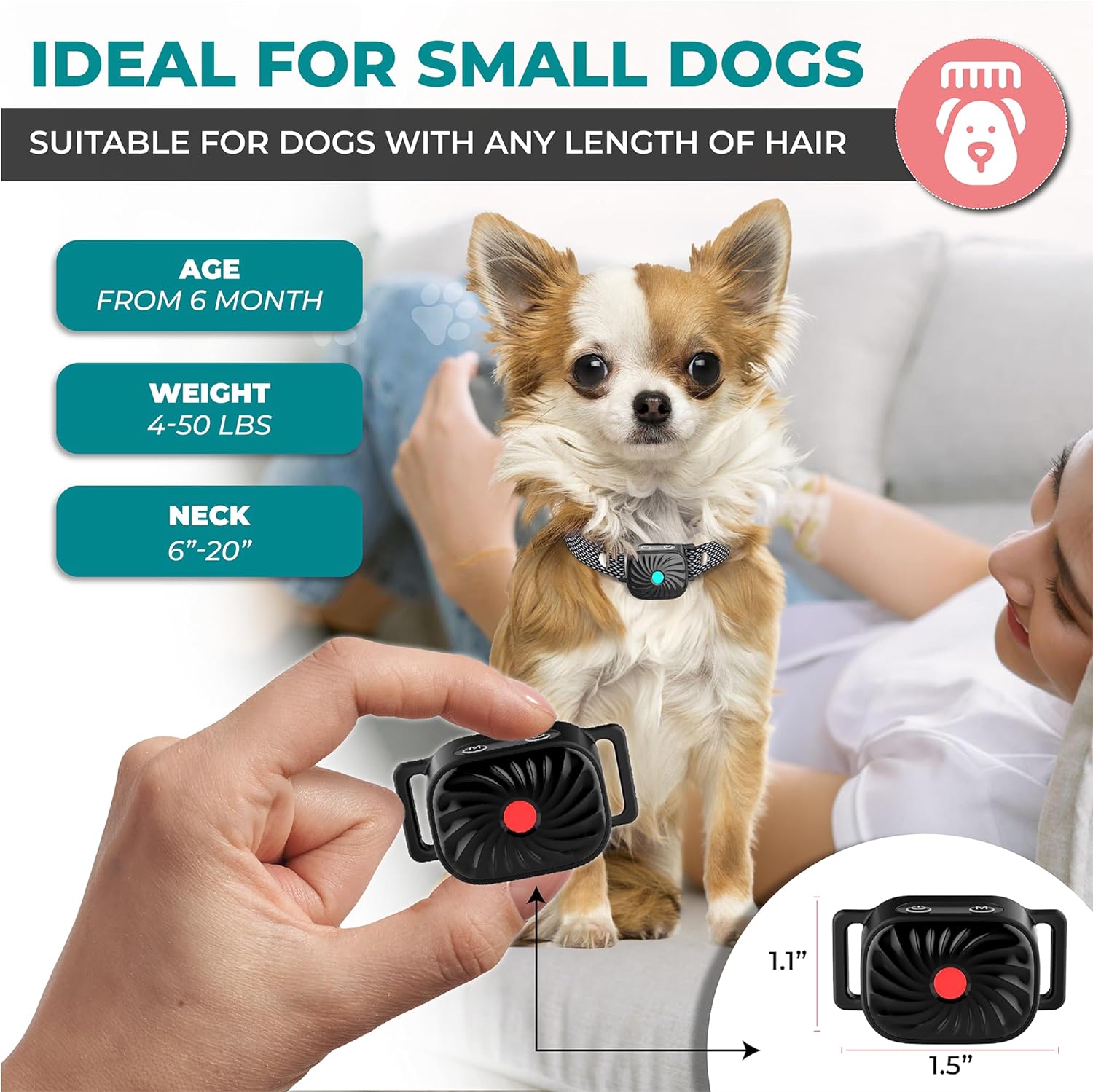 PawQuiet Bark Control Collar For Small Dogs