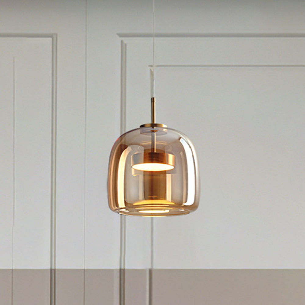 Elara | Retro LED Pendant Light in Gold Metal With Amber Glass for Bedroom