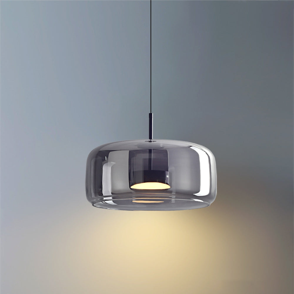 Elara | Retro LED Pendant Light in Gold Metal With Amber Glass for Bedroom