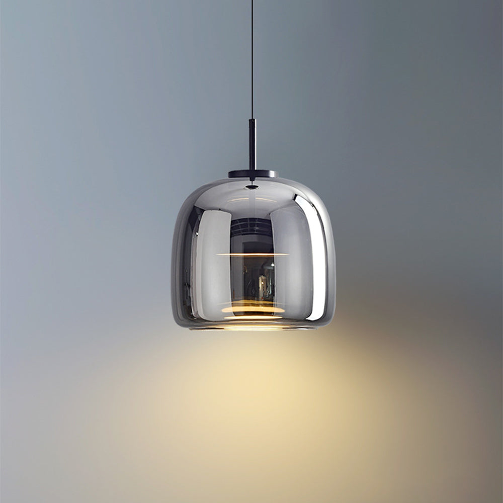 Elara | Retro LED Pendant Light in Gold Metal With Amber Glass for Bedroom