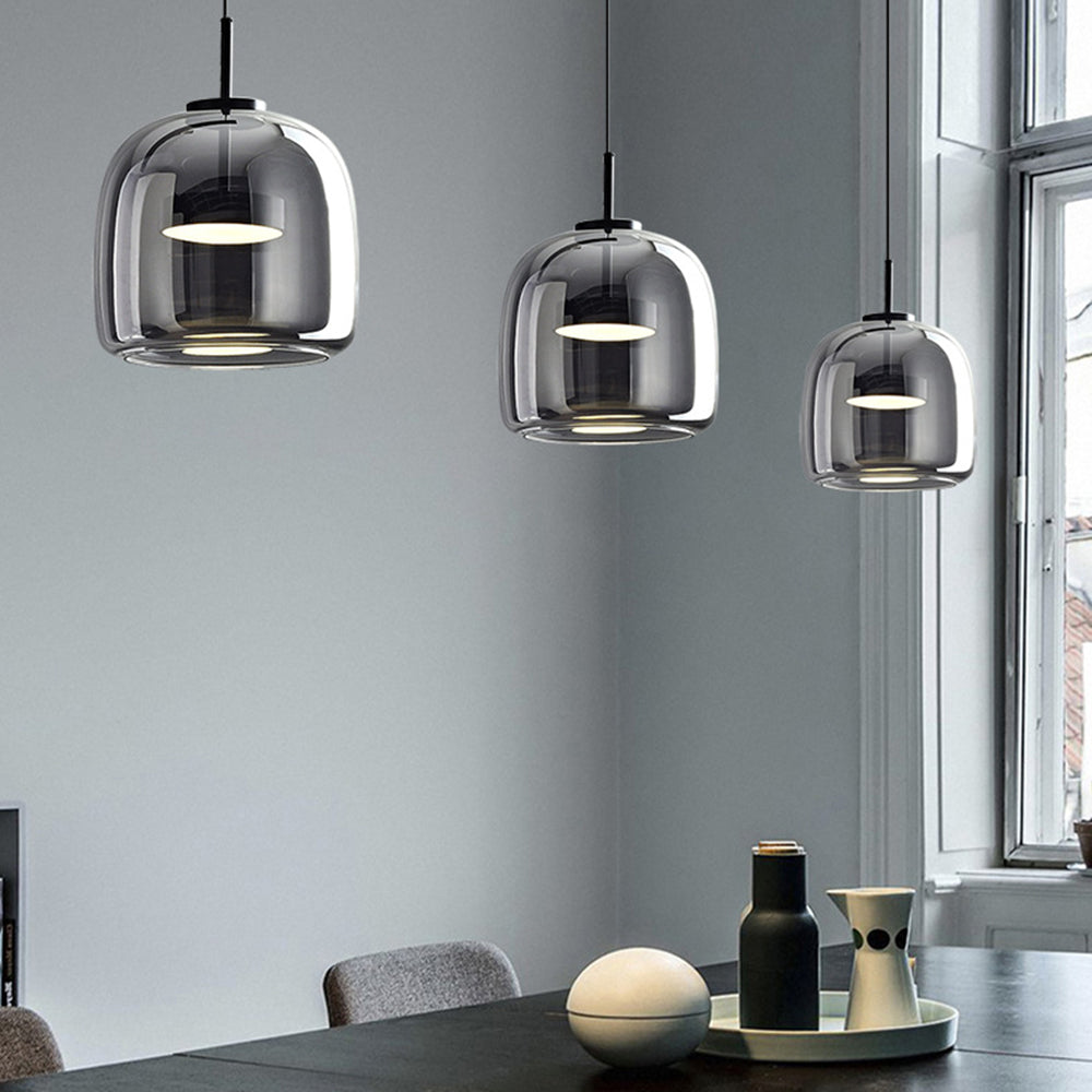 Elara | Retro LED Pendant Light in Gold Metal With Amber Glass for Bedroom