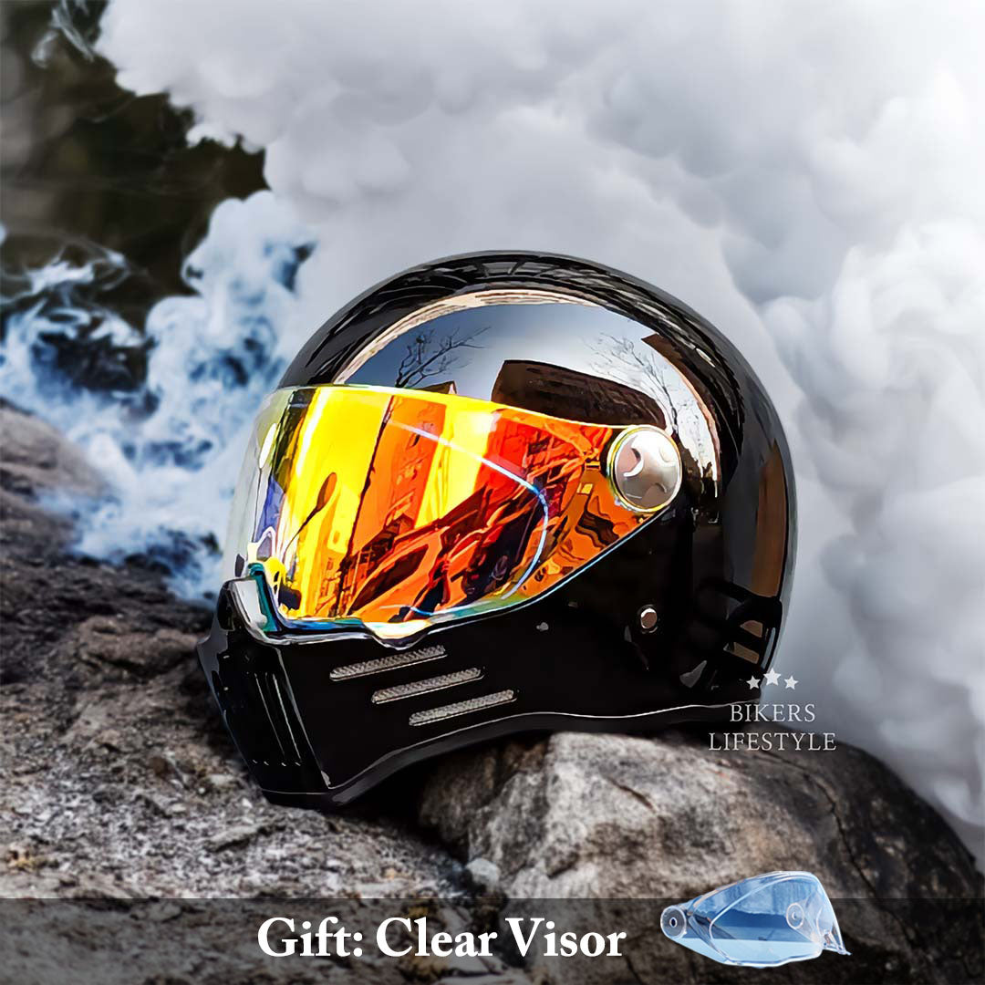 Vantor Full-Face Cruiser Motorcycle Helmet With Red Visor | DOT and ECE Approved