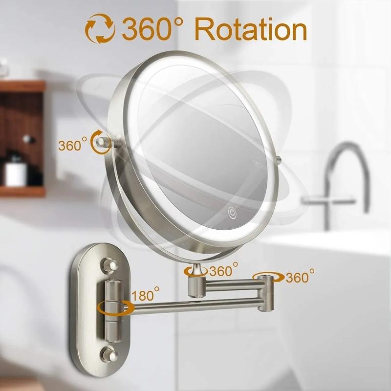 LumiGlow Matte Silver Rechargeable LED Magnifying Vanity Mirror For Makeup And Bathroom