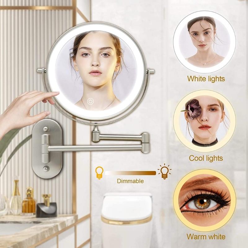 LumiGlow Matte Silver Rechargeable LED Magnifying Vanity Mirror For Makeup And Bathroom