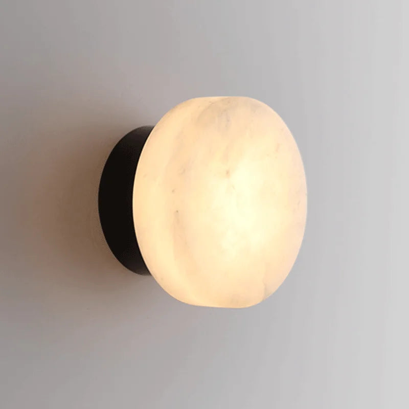 Contemporary Round LED Wall Sconce with Natural Marble Finish, Elegant Indoor Lighting for Living Room and Bedroom