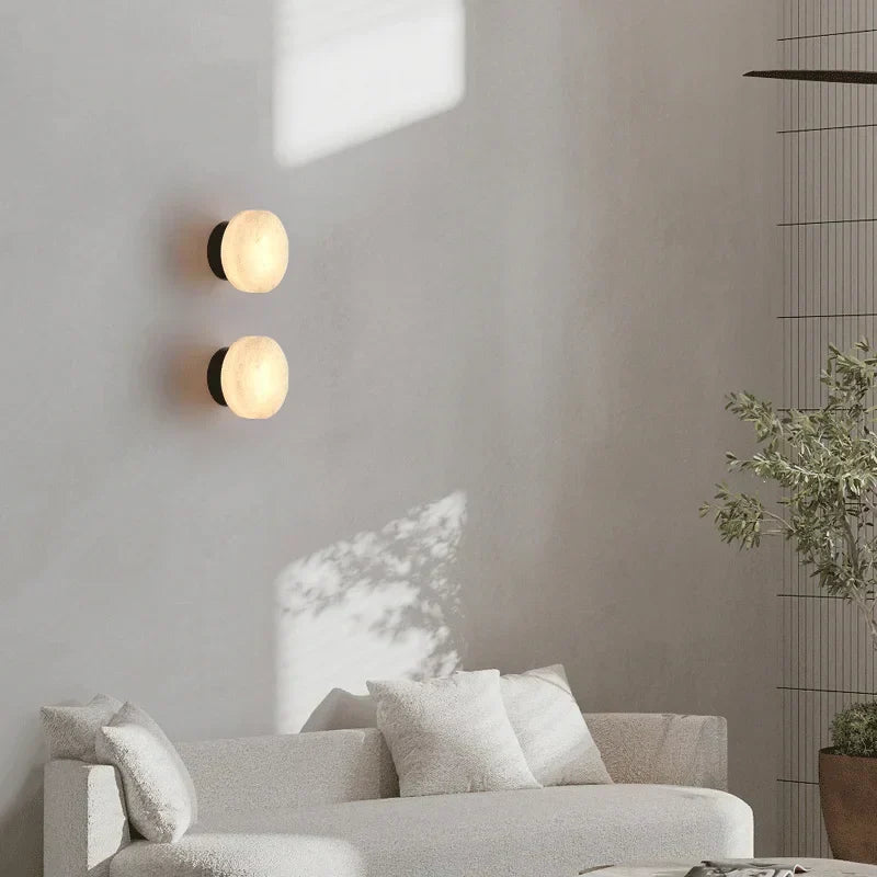 Contemporary Round LED Wall Sconce with Natural Marble Finish, Elegant Indoor Lighting for Living Room and Bedroom