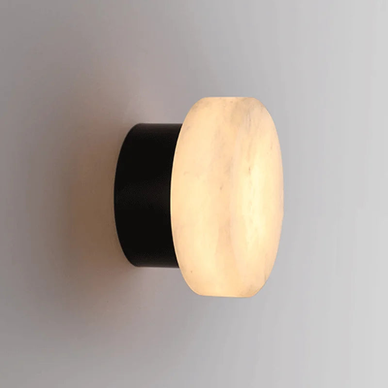 Contemporary Round LED Wall Sconce with Natural Marble Finish, Elegant Indoor Lighting for Living Room and Bedroom