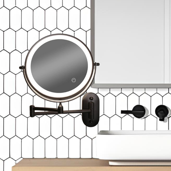 LumiLux Rechargeable LED Magnifying Mirror in Black for Makeup and Bathroom
