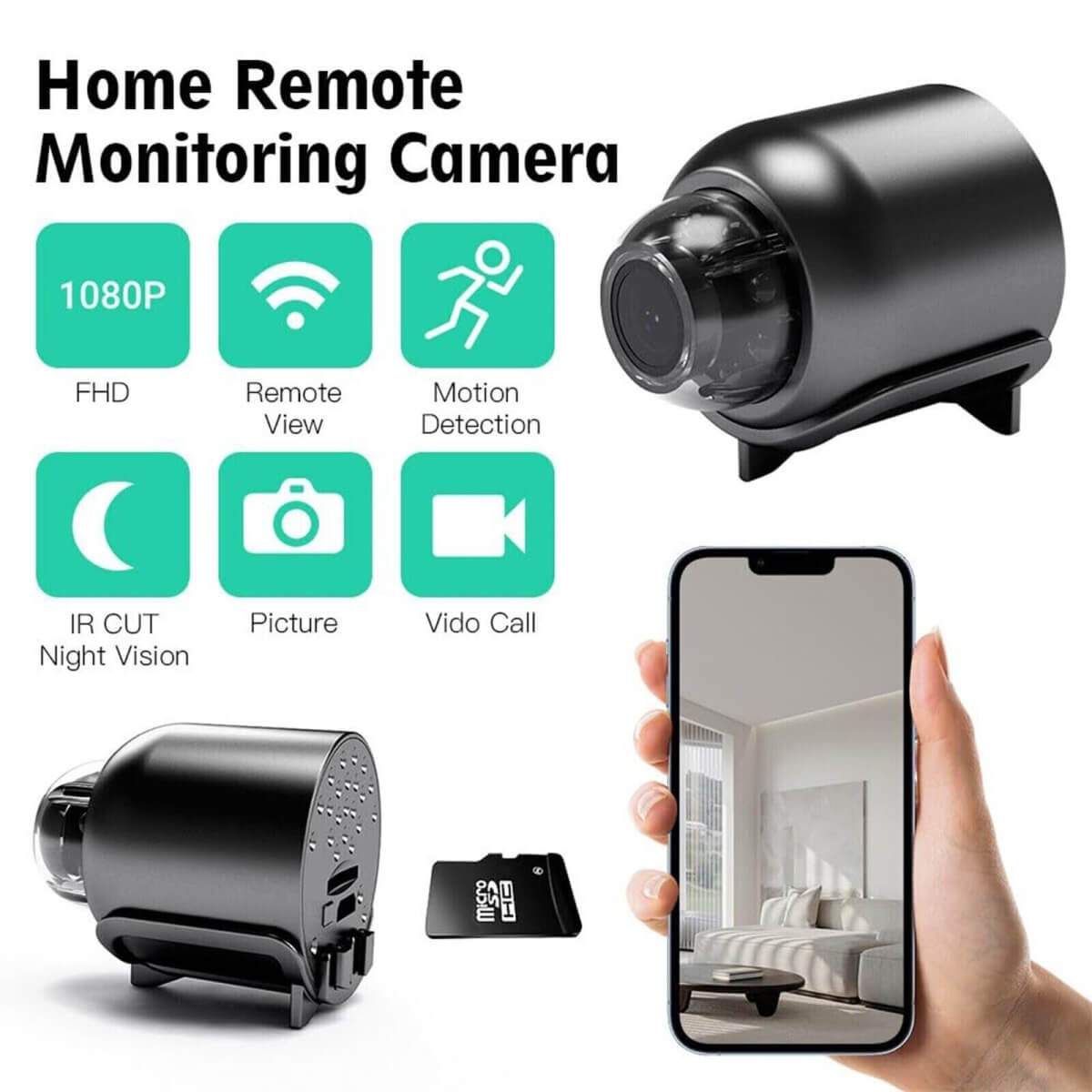 LumaView Mini Waterproof IP WiFi Camera | 1080P HD Night Vision, 160° Wide Angle Lens
