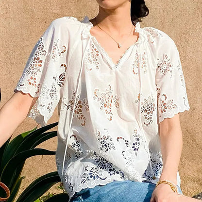 Blouse Blanche Brodée Style Français