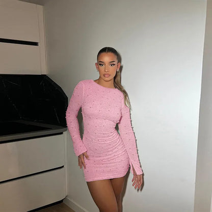 Robe Longue à Manches et Perles
