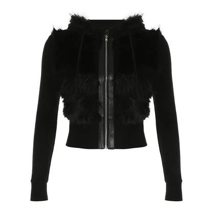 Veste Noire Fausse Fourrure Femme Kaïa – Élégance Nocturne