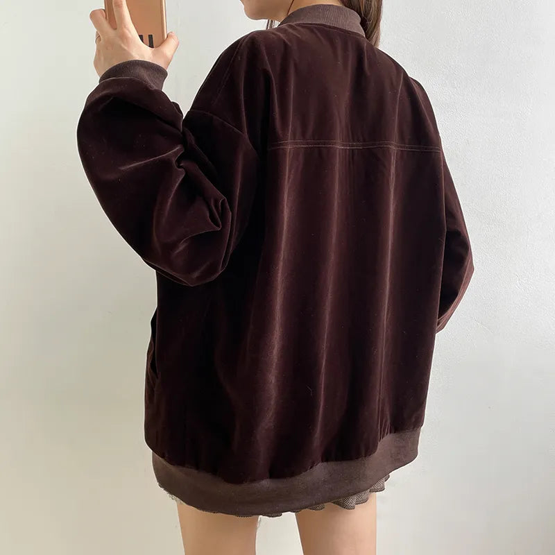 Blouson Velours Zippé à Col Montant