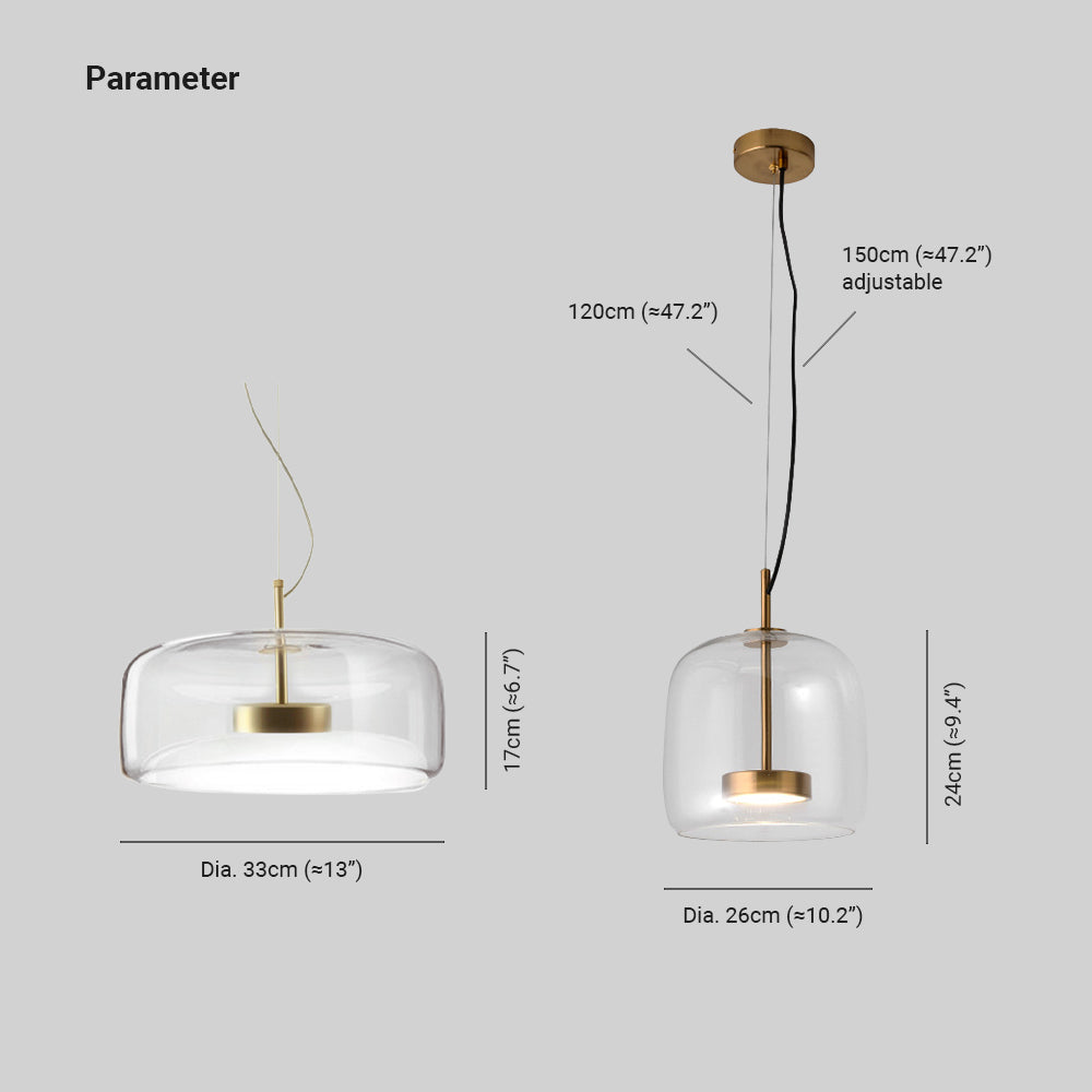 Elara | Retro LED Pendant Light in Gold Metal With Amber Glass for Bedroom